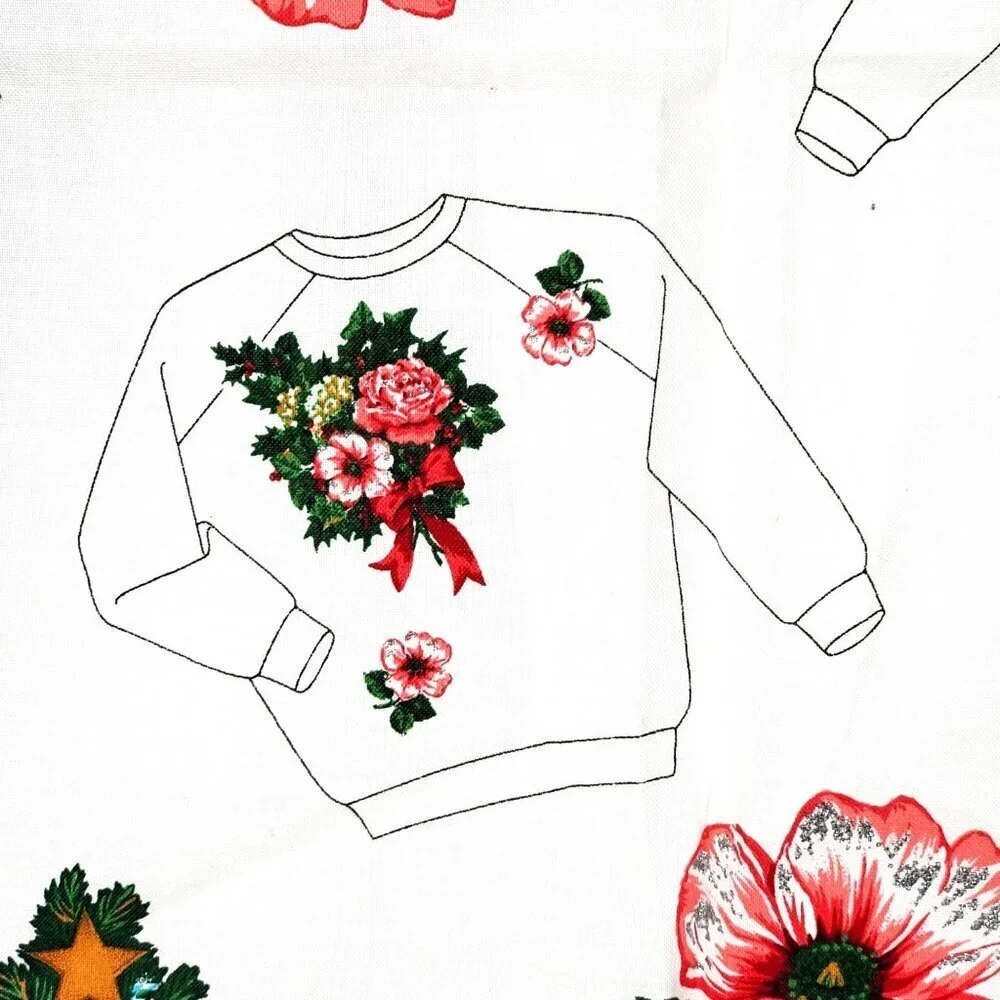 Vintage Christmas Star Dust Appliqués Fabric Panel By Cranston Print Works